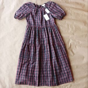 NWT The Great Foundry Loghouse Plaid Red Tiered Puff Sleeve Dress 1 Small